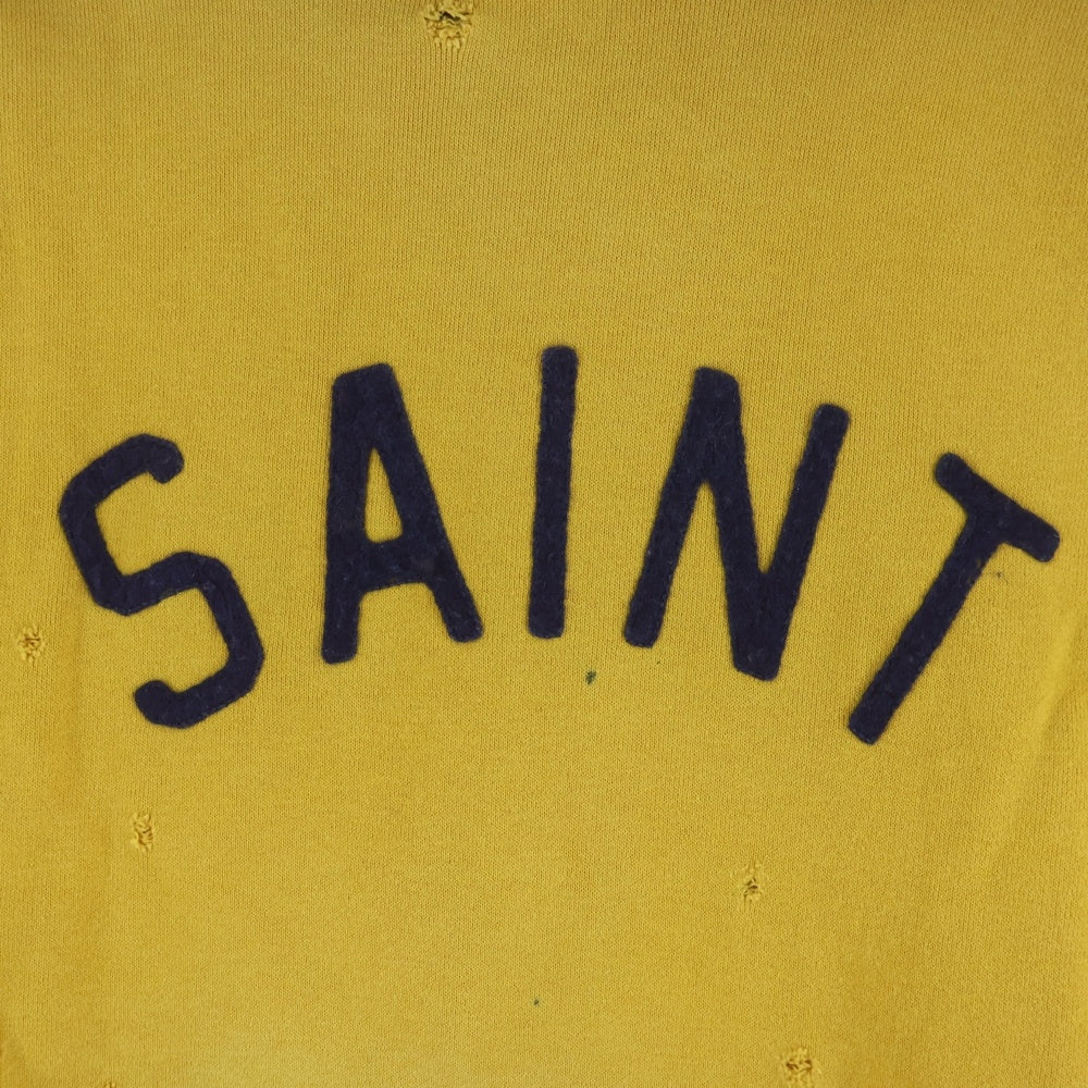 SAINT MICHAEL セントマイケル 21AW HOODIE FELT フェルトロゴヴィンテージ加工プルオーバーパーカー SM-A21-0000-035 イエロー/ネイビー SAINT MICHAEL(セントマイケル) 21AW HOODIE FELT フェルトデザイン