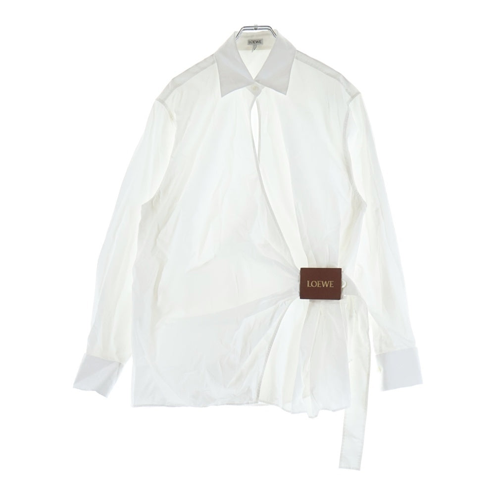 LOEWE(ロエベ) 25SS Draped Shirt ロゴ入りレザー装飾 コットン 長袖シャツ ホワイト S540Y05XBL