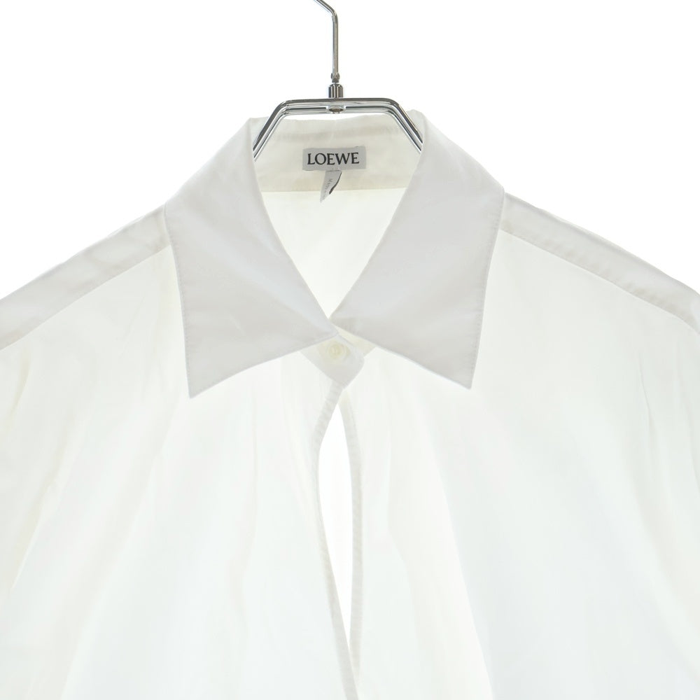 LOEWE(ロエベ) 25SS Draped Shirt ロゴ入りレザー装飾 コットン 長袖シャツ ホワイト S540Y05XBL