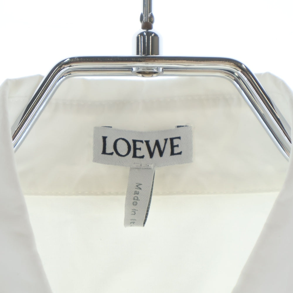 LOEWE(ロエベ) 25SS Draped Shirt ロゴ入りレザー装飾 コットン 長袖シャツ ホワイト S540Y05XBL