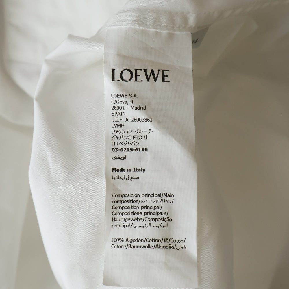 LOEWE(ロエベ) 25SS Draped Shirt ロゴ入りレザー装飾 コットン 長袖シャツ ホワイト S540Y05XBL