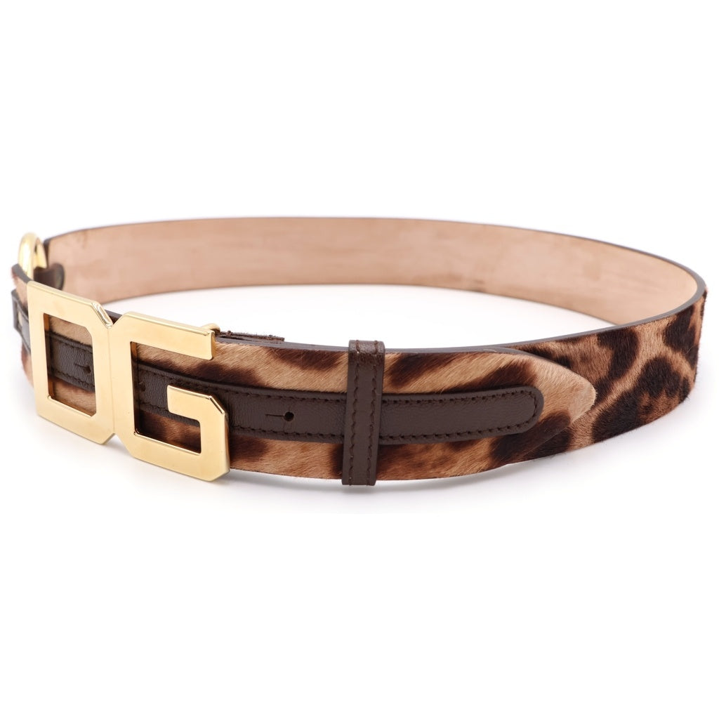 DOLCE & GABBANA(ドルチェアンドガッバーナ) DG ロゴ バックル ベルト ハラコ レオパード マルチカラー