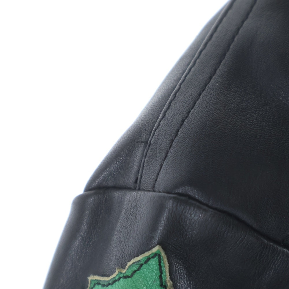 GUCCI(グッチ) リーフパッチ ストーン付き フリンジ ダブルライダースジャケット レザージャケット 463274 XG286 ブラック/グリーン