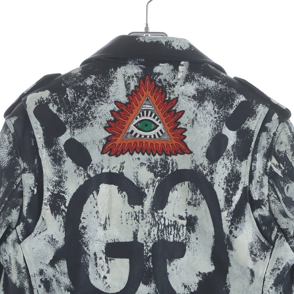 GUCCI(グッチ) Ghost Hand Painted Leather Jacket ゴースト ハンドプリント レザージャケット ペイント ダブルライダースジャケット 447623 XN605 ブラック/ホワイト