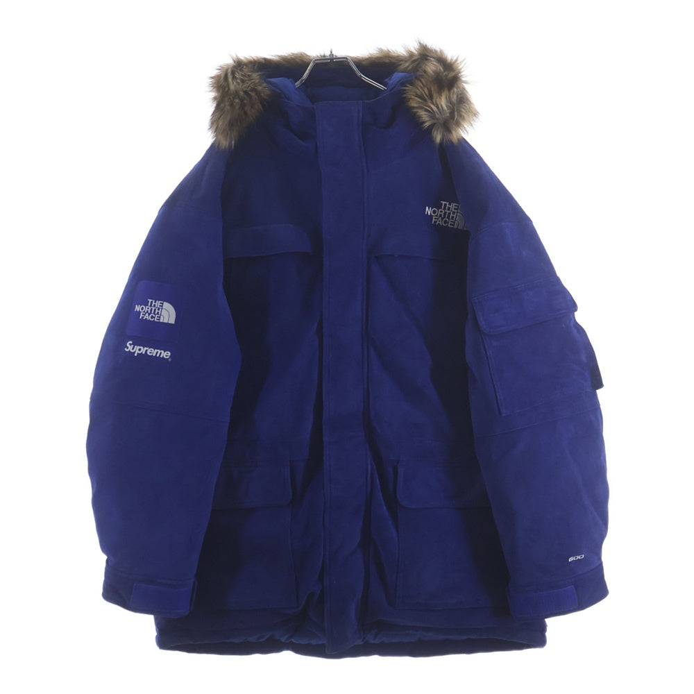 SUPREME(シュプリーム) 23AW Suede 600-Fill Down Parka 刺繍ロゴ スエード ファーフードパーカーダウンジャケット ブルー NF0A876C