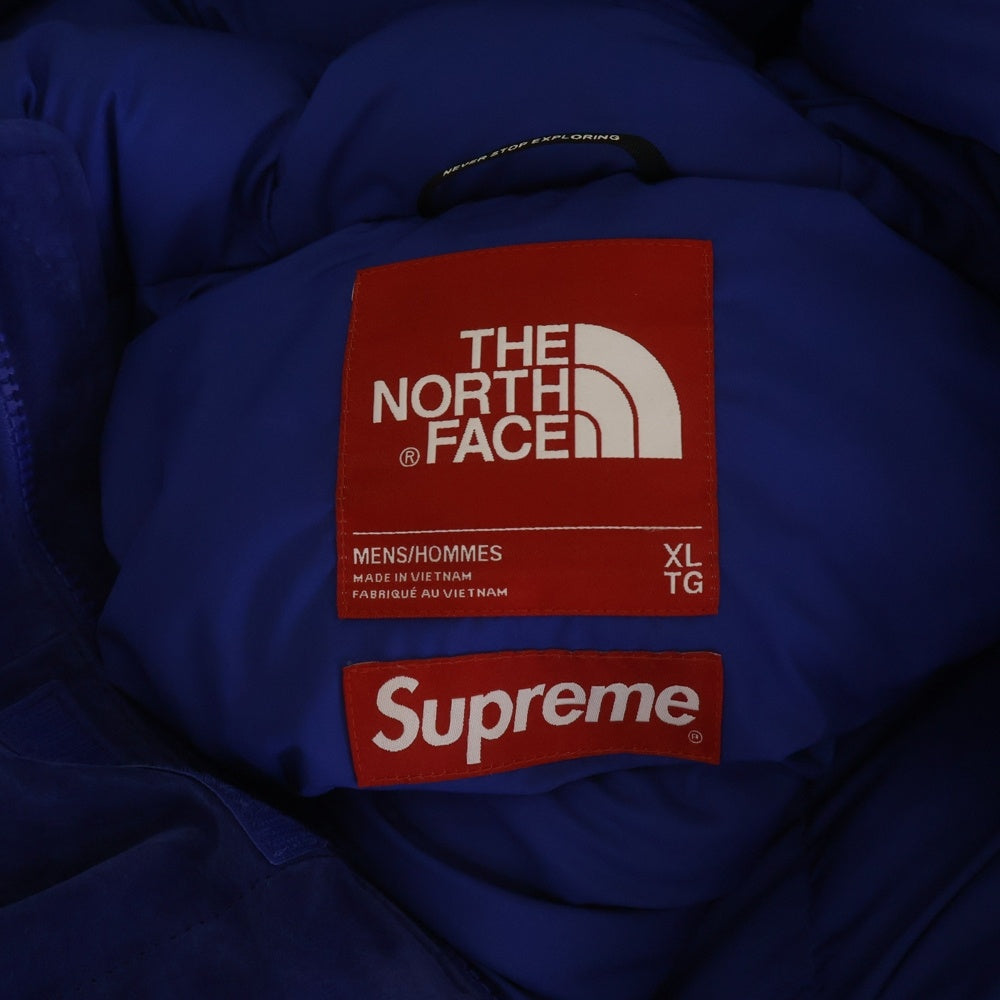 SUPREME(シュプリーム) 23AW Suede 600-Fill Down Parka 刺繍ロゴ スエード ファーフードパーカーダウンジャケット ブルー NF0A876C