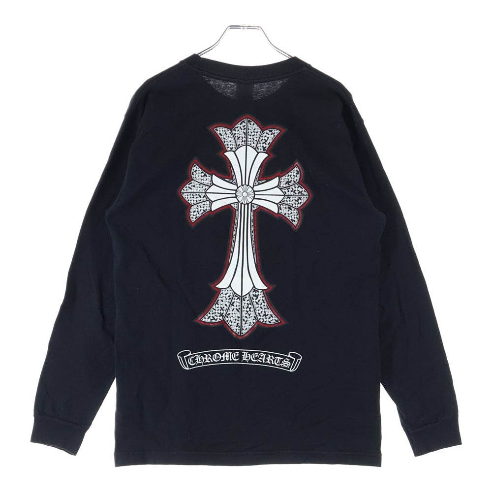 CHROME HEARTS(クロムハーツ) DBL CH CRS L/S TEE ダブルCHクロスプリント ネックロゴプリント クルーネック 長袖Tシャツ ブラック