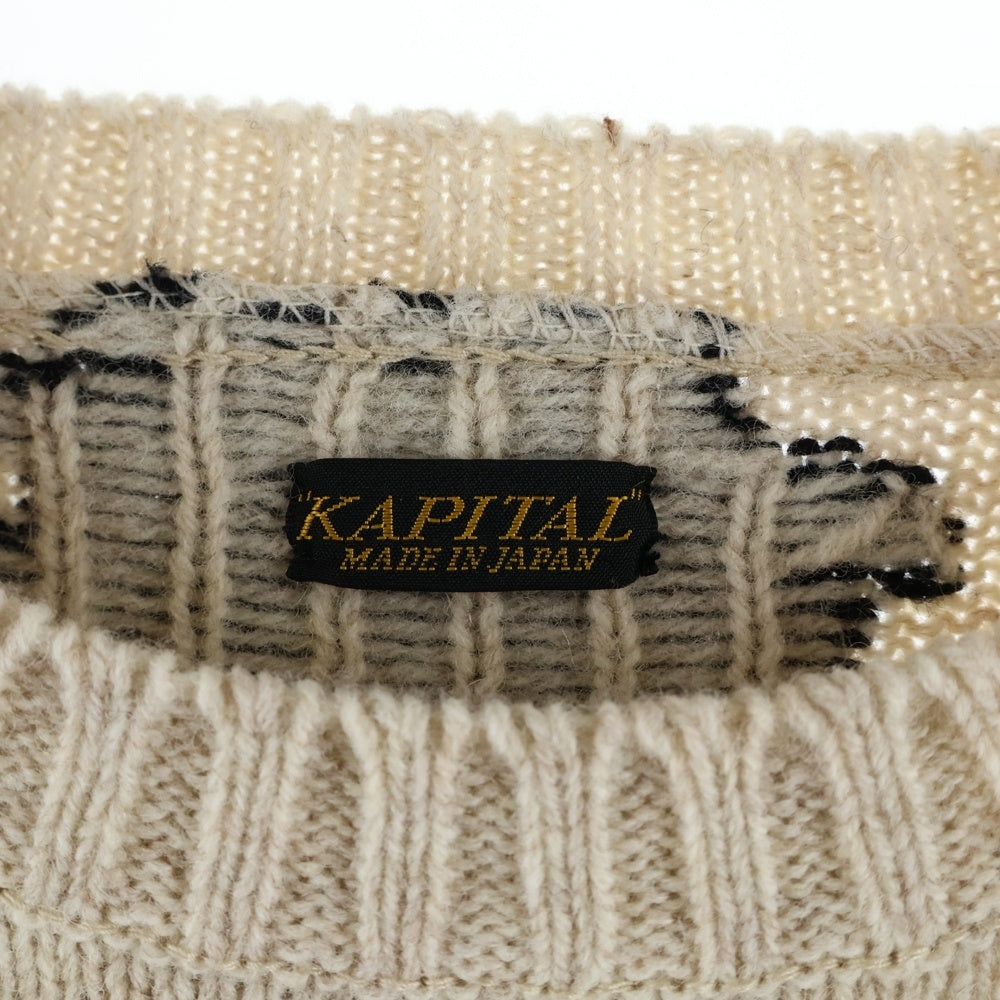 KAPITAL(キャピタル) 5G ウール BONE クルーネック ニット セーター ボーン ベージュ EK-1537KNA