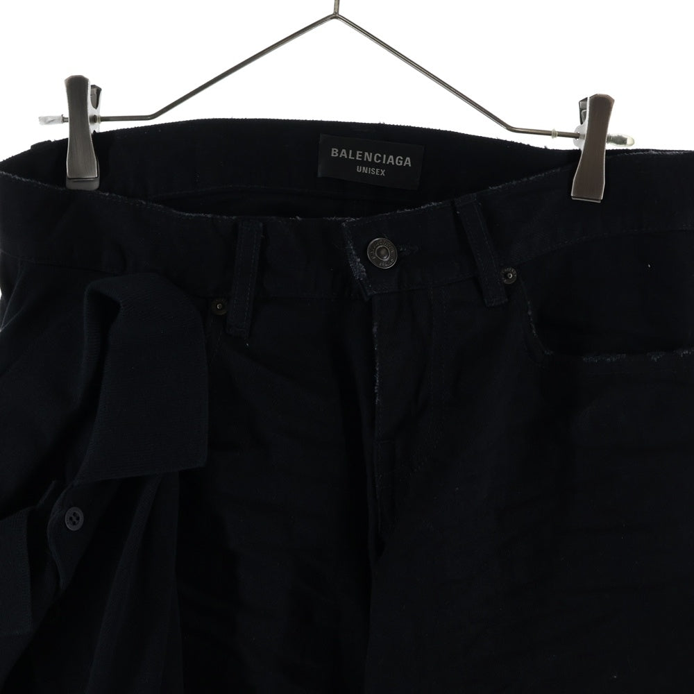 BALENCIAGA(バレンシアガ) Layered Low-Waist Fitted シャツドッキング レイヤード ローライズ デニムパンツ ブラック 833432