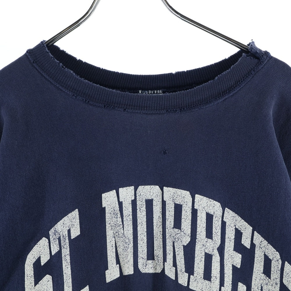 CHAMPION(チャンピオン) 90s REVEESE WEAVE リバースウィーブ カレッジロゴ 2段プリント ボロ 長袖クルーネック スウェット ネイビー