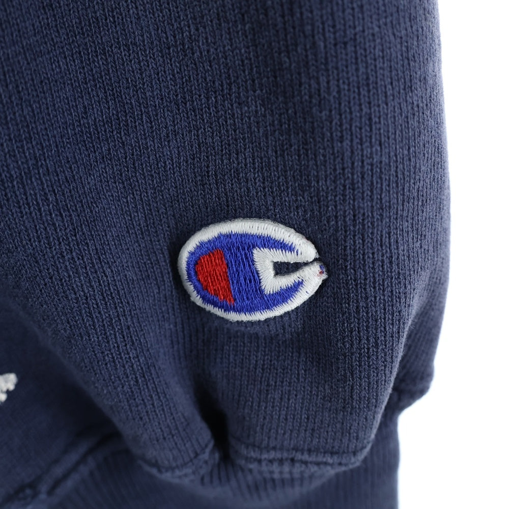 CHAMPION(チャンピオン) 90s REVEESE WEAVE リバースウィーブ カレッジロゴ 2段プリント ボロ 長袖クルーネック スウェット ネイビー