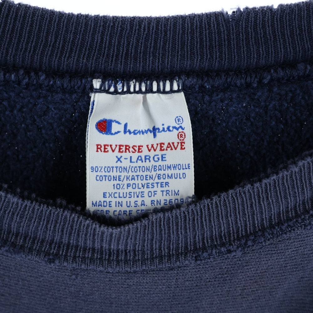 CHAMPION(チャンピオン) 90s REVEESE WEAVE リバースウィーブ カレッジロゴ 2段プリント ボロ 長袖クルーネック スウェット ネイビー