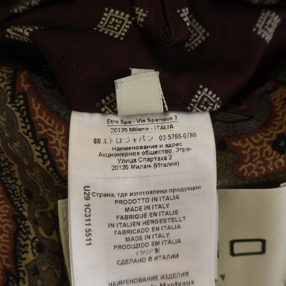 ETRO(エトロ) カシミヤ混 総リーフ柄 コート 裏地ペイズリー バーガンディ 192-1C311-5511