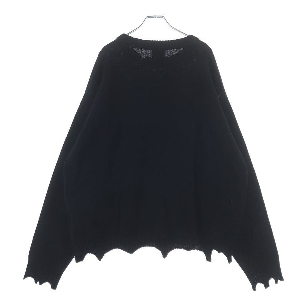 SAINT MICHAEL(セントマイケル) 25AW KLF_CREW NECK KNIT SM-HR1-0000-C08 ダメージ加工 クルーネック ニット セーター ブラック