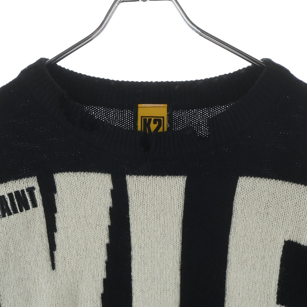 SAINT MICHAEL(セントマイケル) 25AW KLF_CREW NECK KNIT SM-HR1-0000-C08 ダメージ加工 クルーネック ニット セーター ブラック