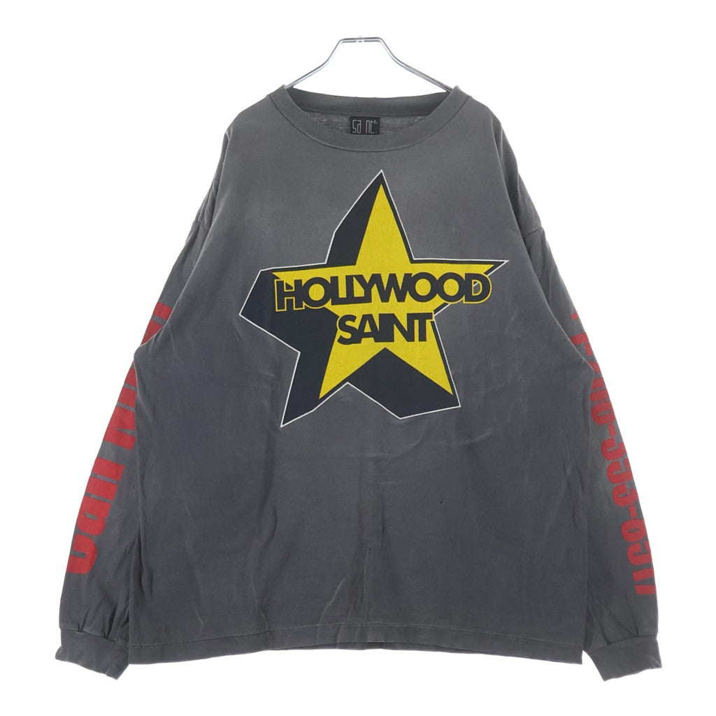 SAINT MICHAEL(セントマイケル) 23SS LS TEE/ST HOLLWOOD ダメージ加工 両面プリント アームプリント クルーネック長袖Tシャツ ロングスリーブカットソー ブラック SM-S23-0000-028
