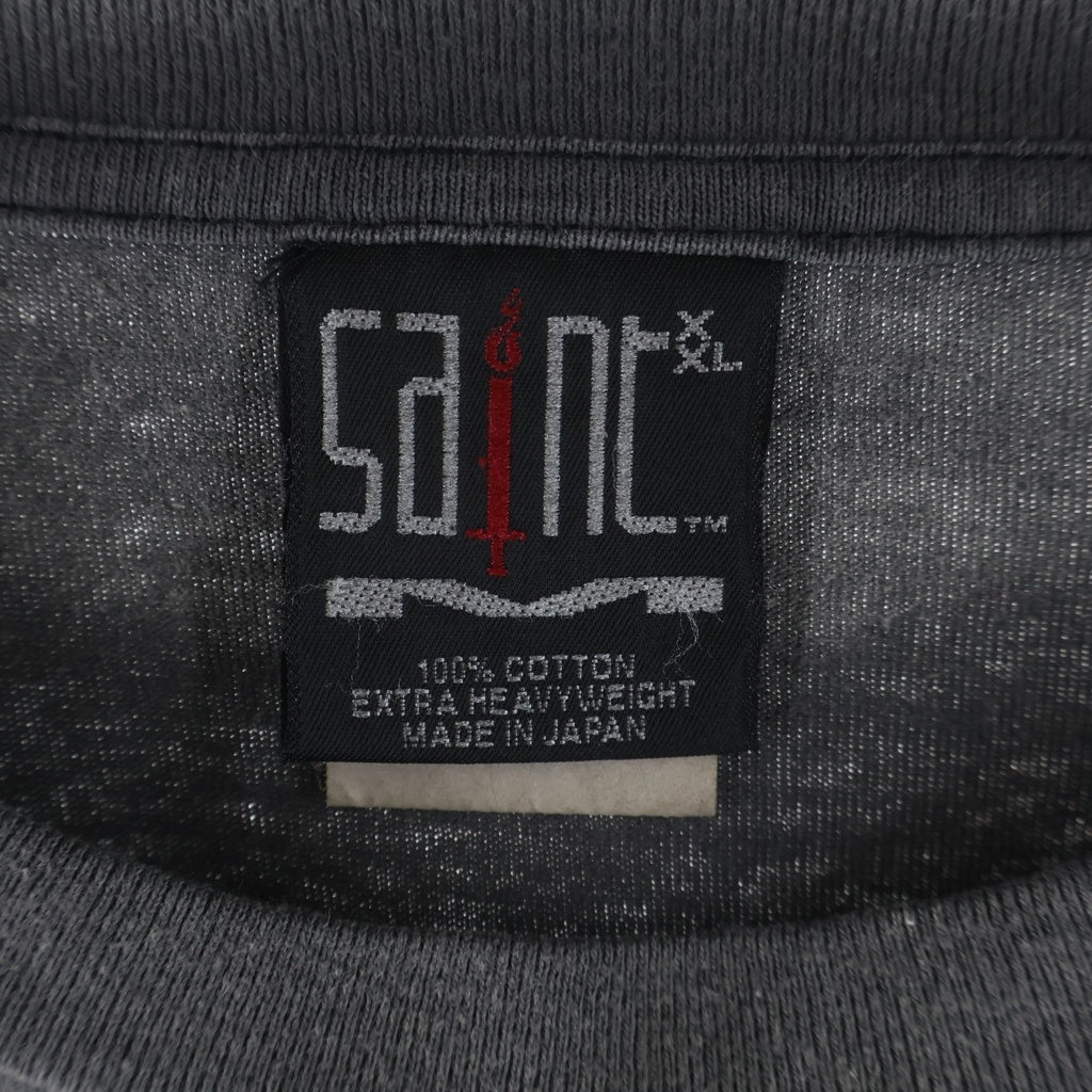 SAINT MICHAEL(セントマイケル) 23SS LS TEE/ST HOLLWOOD ダメージ加工 両面プリント アームプリント クルーネック長袖Tシャツ ロングスリーブカットソー ブラック SM-S23-0000-028