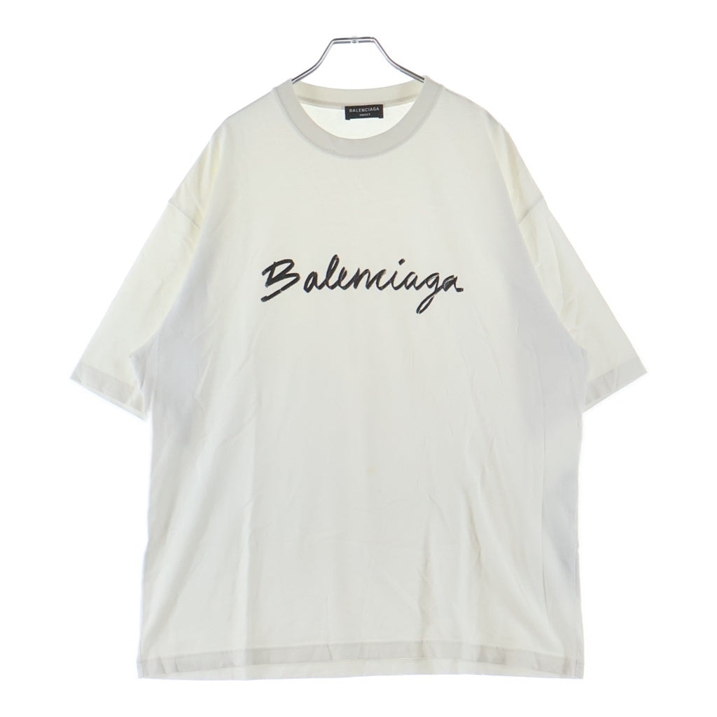 BALENCIAGA(バレンシアガ) Logo Crewneck Damaged Collar Shortsleeve ロゴクルーネックダメージカラーショートスリーブ 半袖カットソー ホワイト HT83 612966 TMVB4
