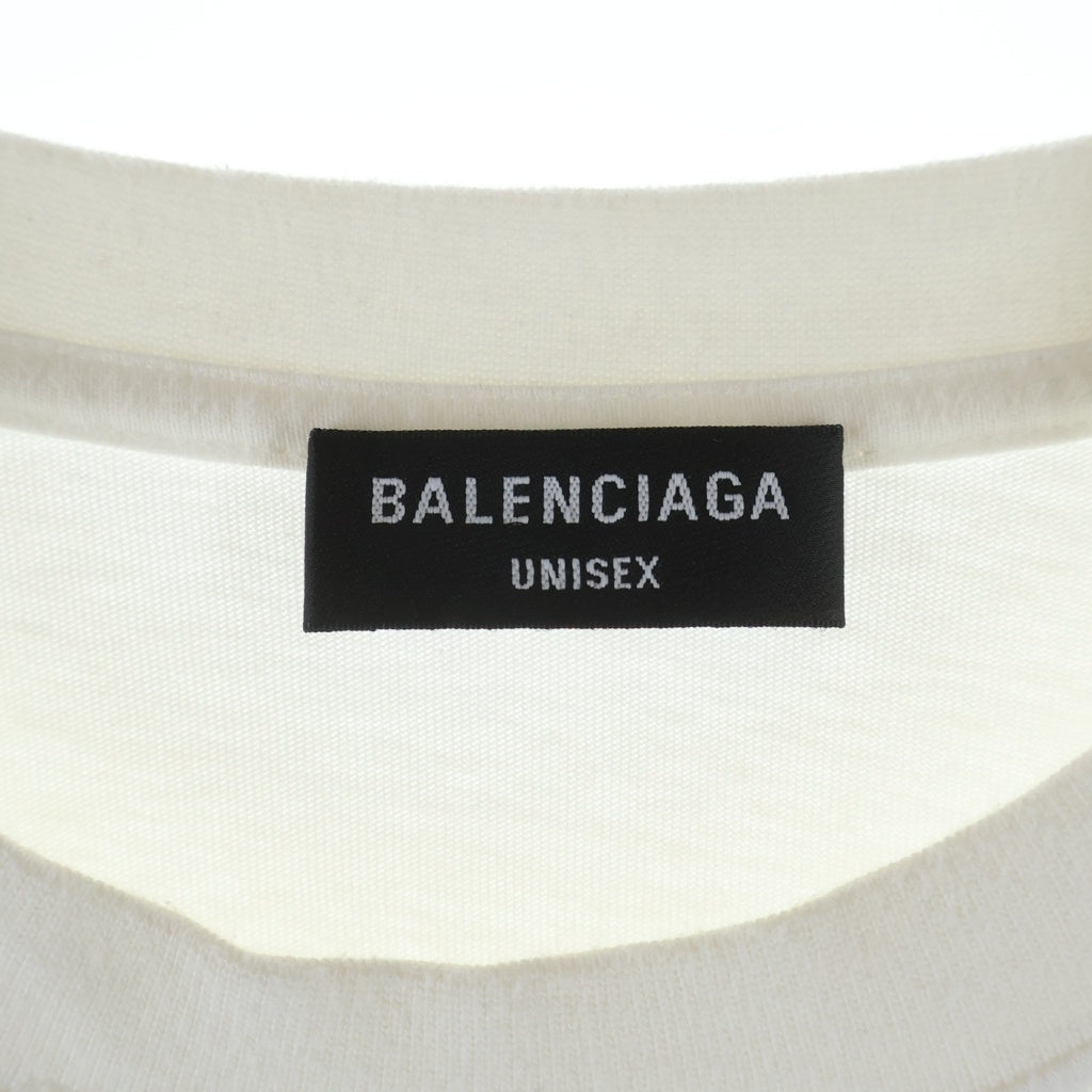 BALENCIAGA(バレンシアガ) Logo Crewneck Damaged Collar Shortsleeve ロゴクルーネックダメージカラーショートスリーブ 半袖カットソー ホワイト HT83 612966 TMVB4