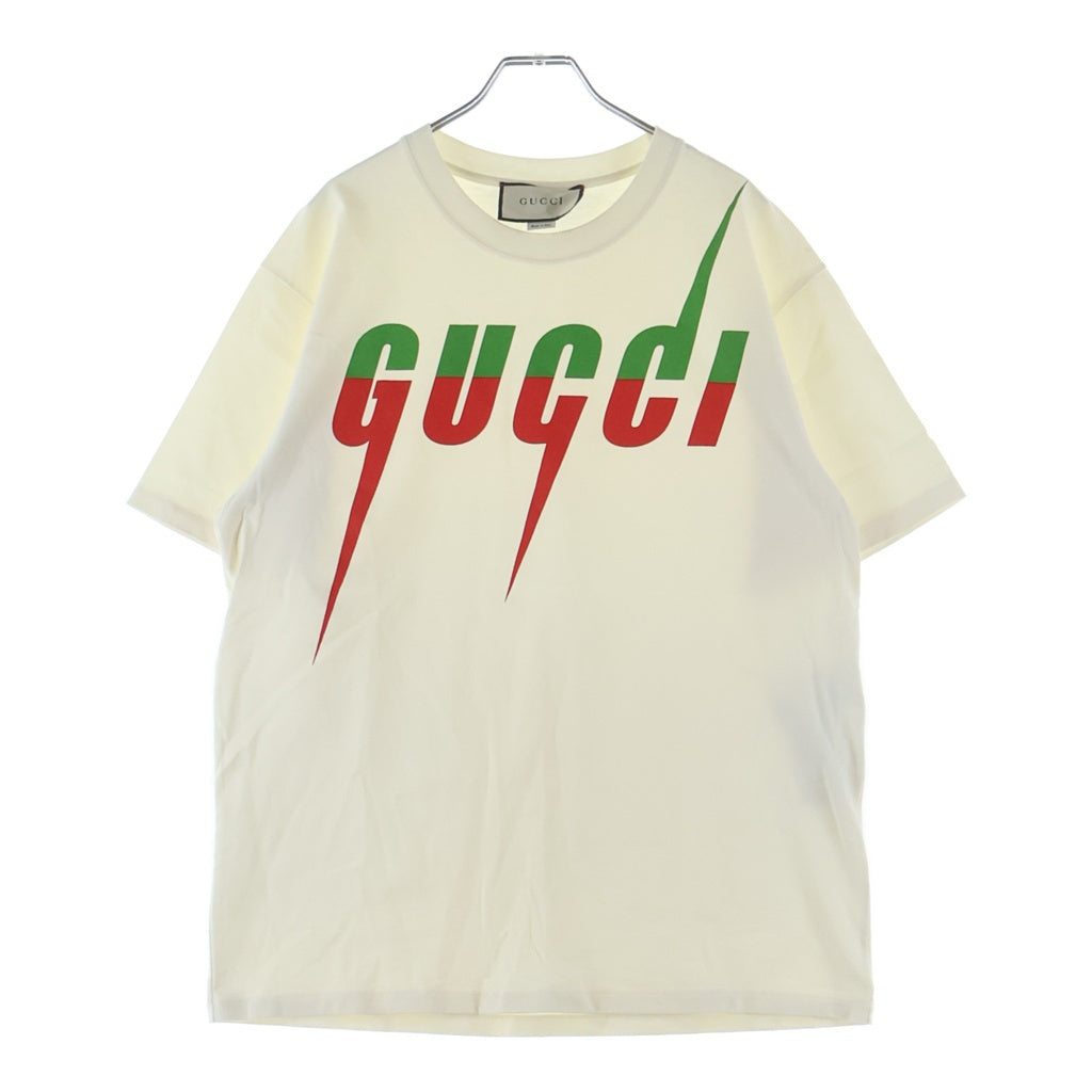 GUCCI(グッチ) ブレードプリント クルーネック コットン 半袖Tシャツ カットソー ホワイト 565806XJAZY