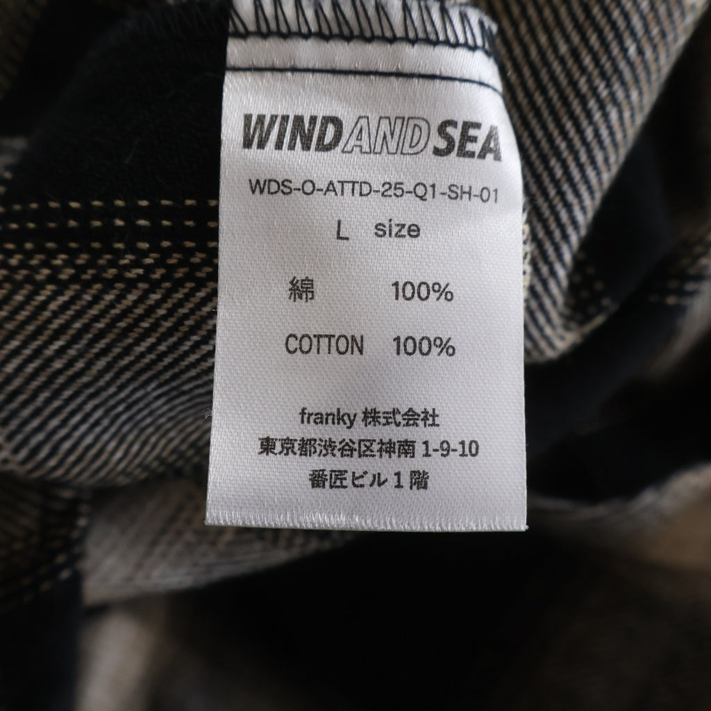 WIND AND SEA(ウィンダンシー) フロントワッペン付 フランネル コットン 長袖シャツ ブラック/ホワイト WDS-O-ATTD-25-Q1-SH-01