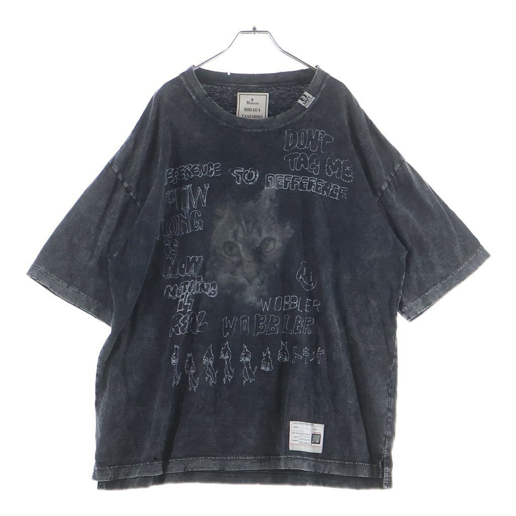 MAISON MIHARAYASUHIRO(メゾンミハラヤスヒロ) 24AW Distressed Cat Print デストロイ キャットプリント 半袖 クルーネック Tシャツ ブラック A13TS611