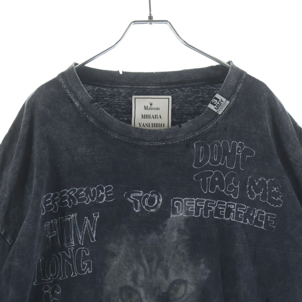 MAISON MIHARAYASUHIRO(メゾンミハラヤスヒロ) 24AW Distressed Cat Print デストロイ キャットプリント 半袖 クルーネック Tシャツ ブラック A13TS611