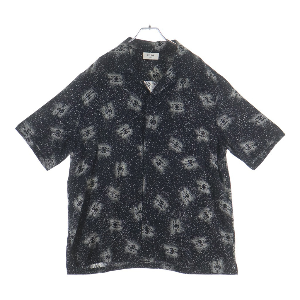 CELINE(セリーヌ) トリオンフ シルク オープンカラーシャツ 半袖シャツ ブラック 2C946932W.38CE