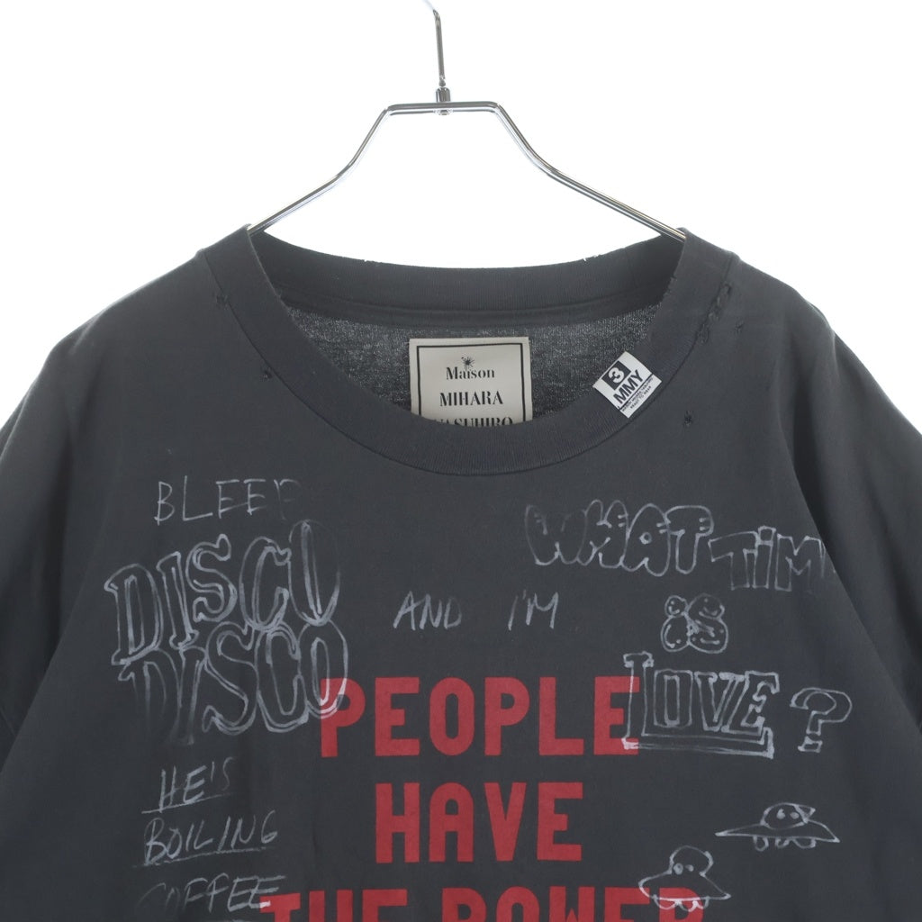 MAISON MIHARAYASUHIRO(メゾンミハラヤスヒロ) DISTRESSED TEE デストロイ グラフィックプリント 半袖 クルーネック カットソー ブラック