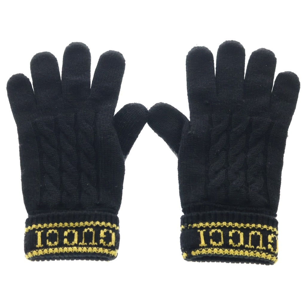 GUCCI(グッチ) Logo Wool Gloves ロゴ入り レザー切り替え ウール 手袋 グローブ ブラック 668730 4SAAX