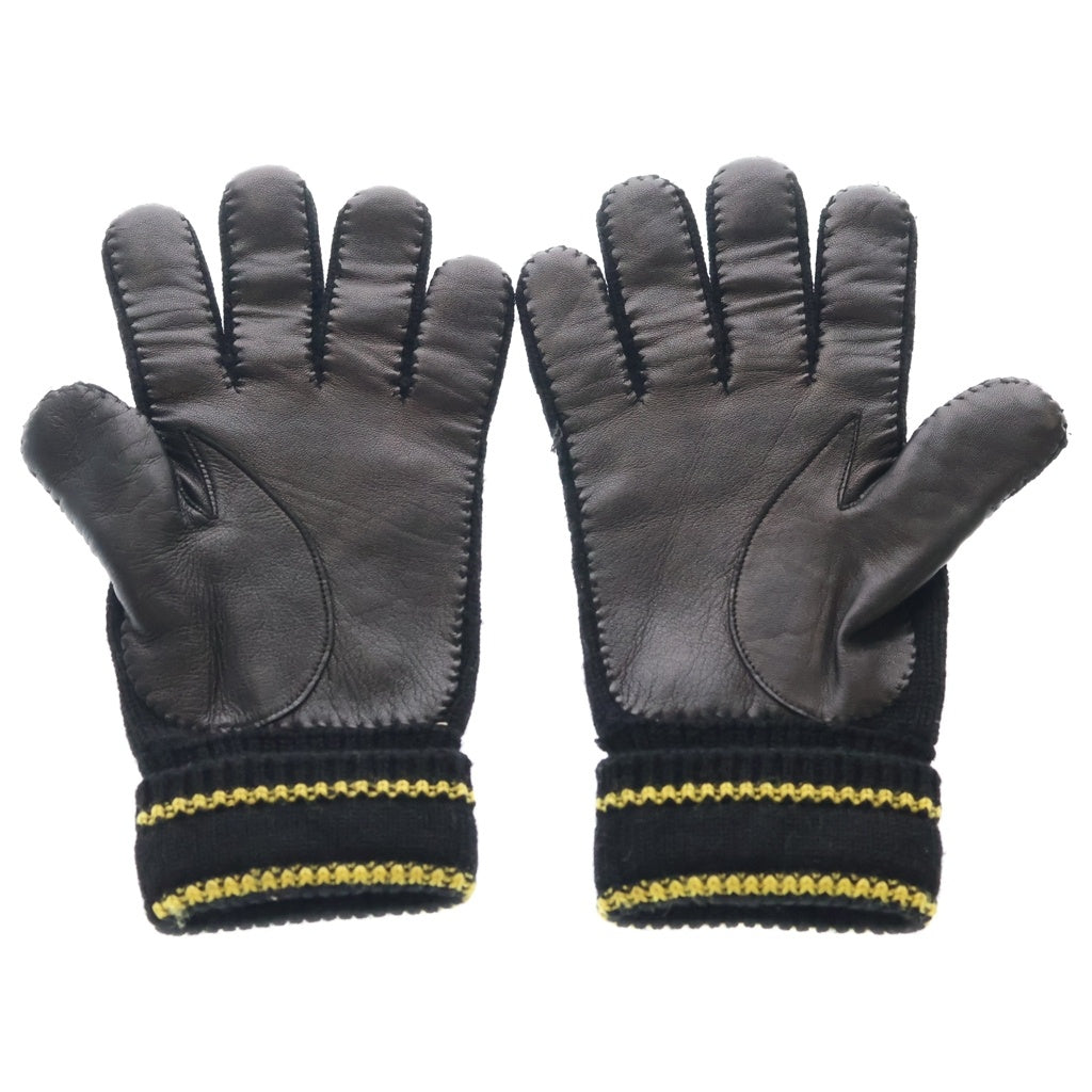 GUCCI(グッチ) Logo Wool Gloves ロゴ入り レザー切り替え ウール 手袋 グローブ ブラック 668730 4SAAX