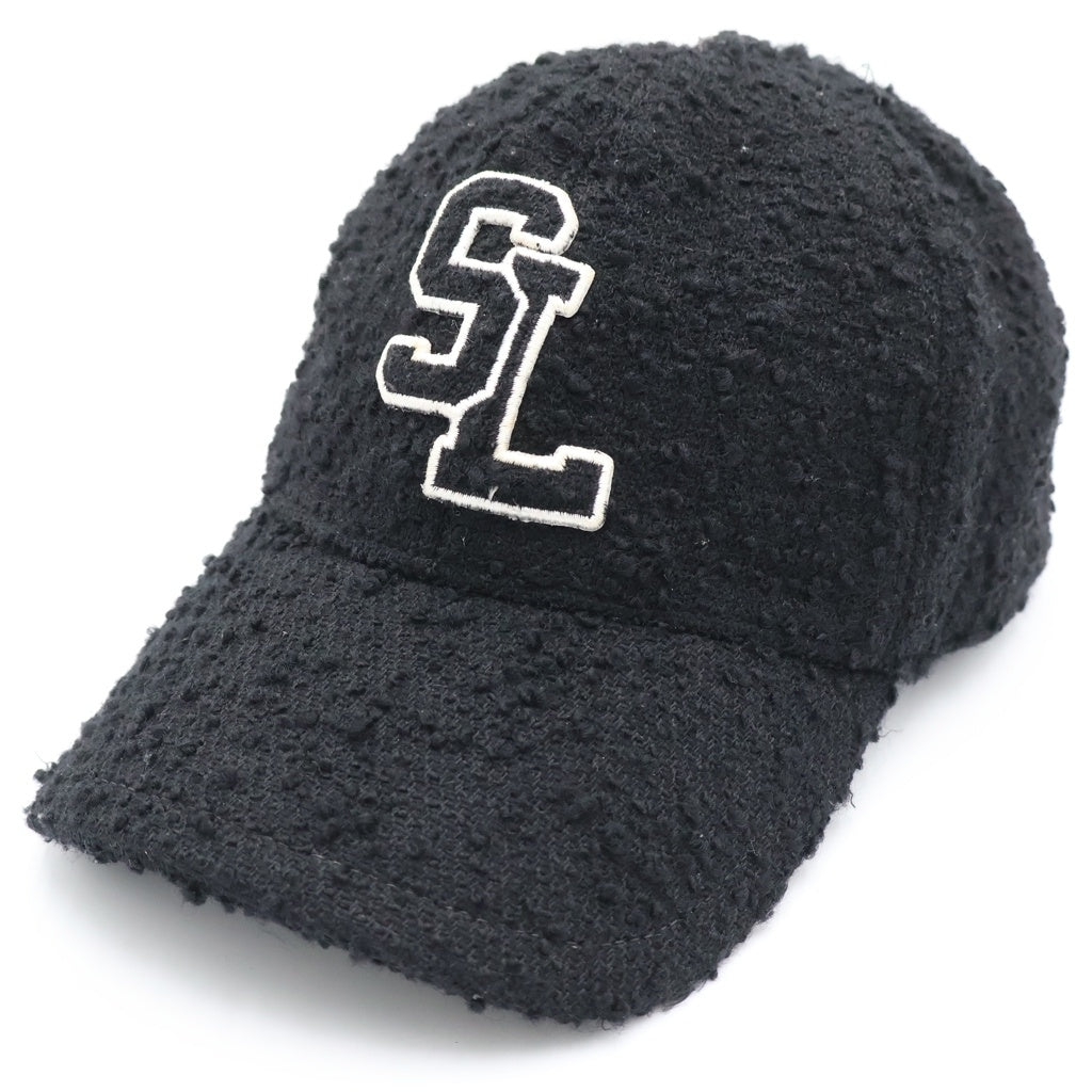 SAINT LAURENT PARIS(サンローランパリ) SLロゴ ツイード ウール キャップ ブラック