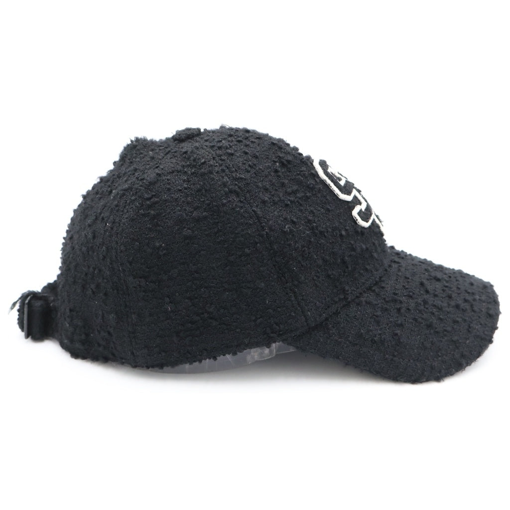 SAINT LAURENT PARIS(サンローランパリ) SLロゴ ツイード ウール キャップ ブラック