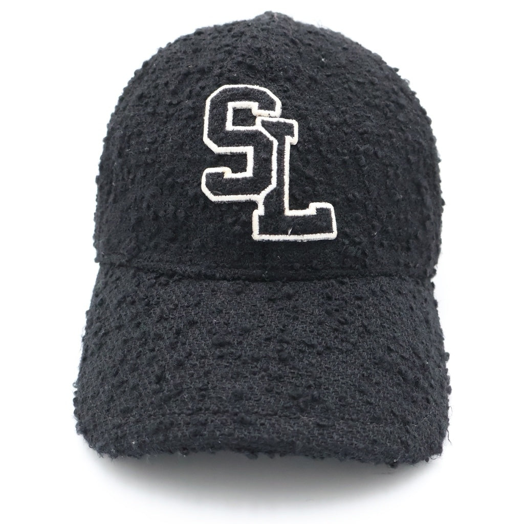 SAINT LAURENT PARIS(サンローランパリ) SLロゴ ツイード ウール キャップ ブラック