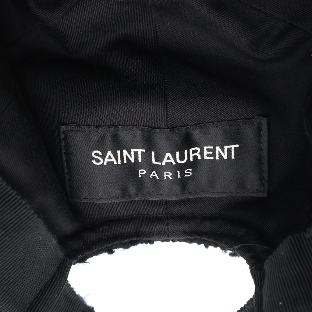 SAINT LAURENT PARIS(サンローランパリ) SLロゴ ツイード ウール キャップ ブラック