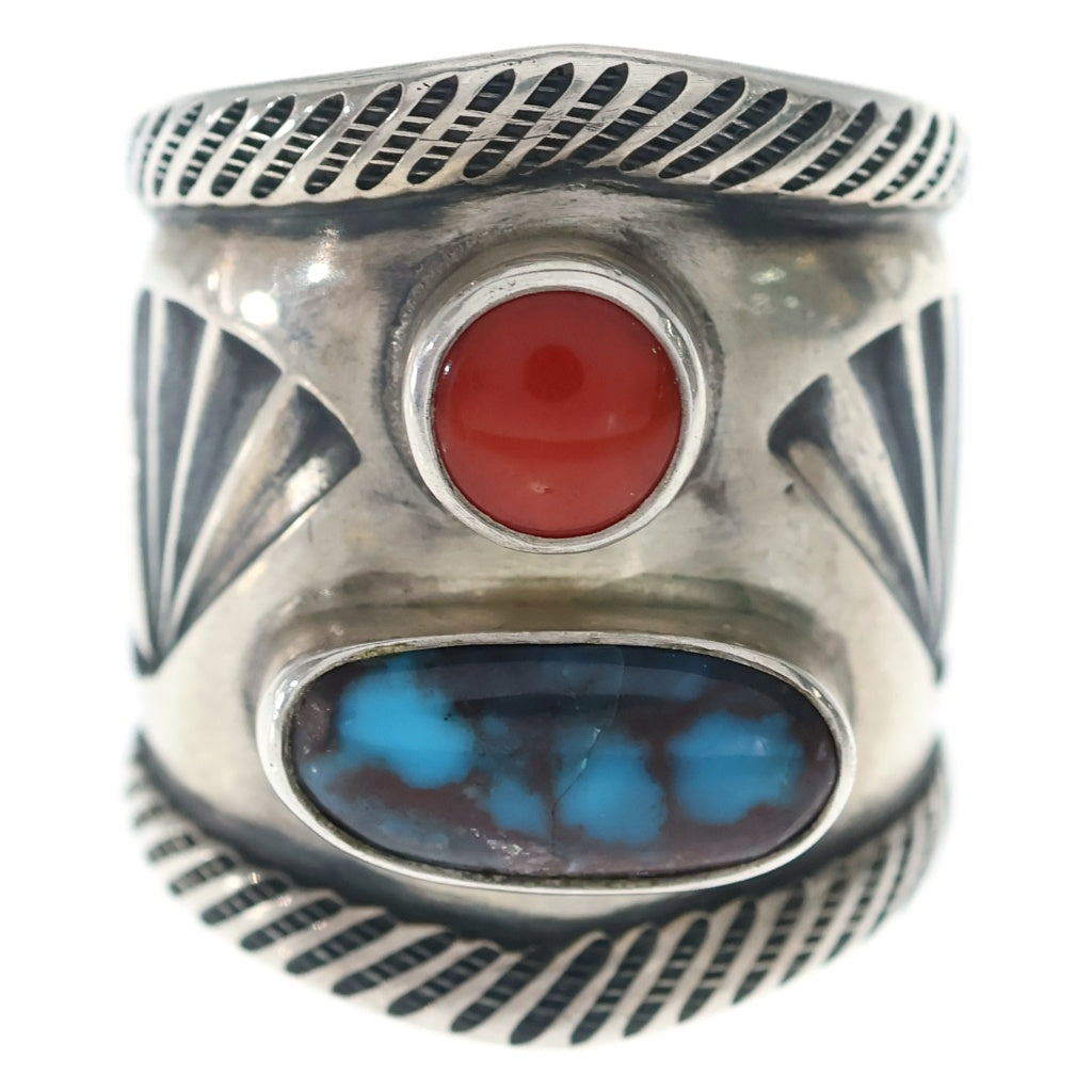INDIAN JEWELRY(インディアンジュエリー) McKee Platero マッキープラテロ ナバホ族 ターコイズ コーラル シルバーリング