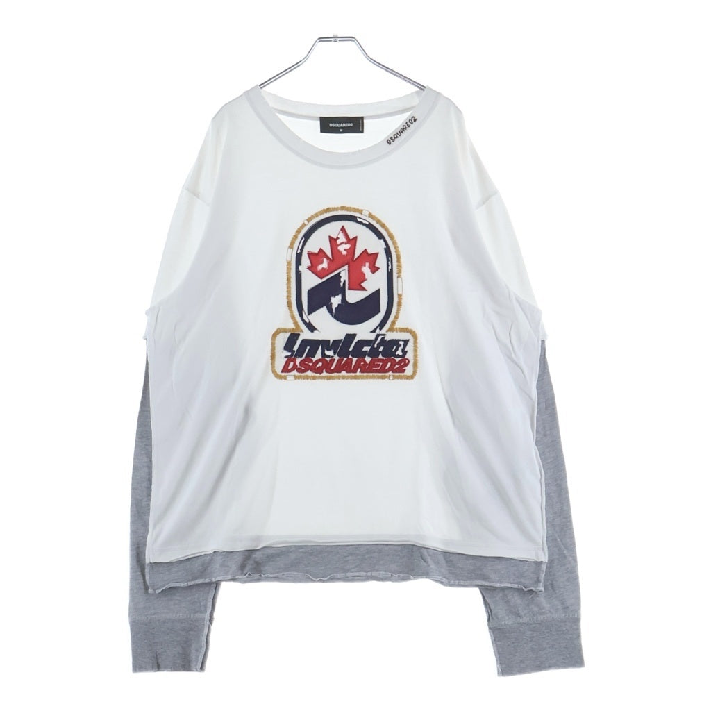 DSQUARED2(ディースクエアード) 25SS レイヤードデザイン ダメージ加工 長袖Tシャツ ホワイト/グレー S74GD1421 DTJ005