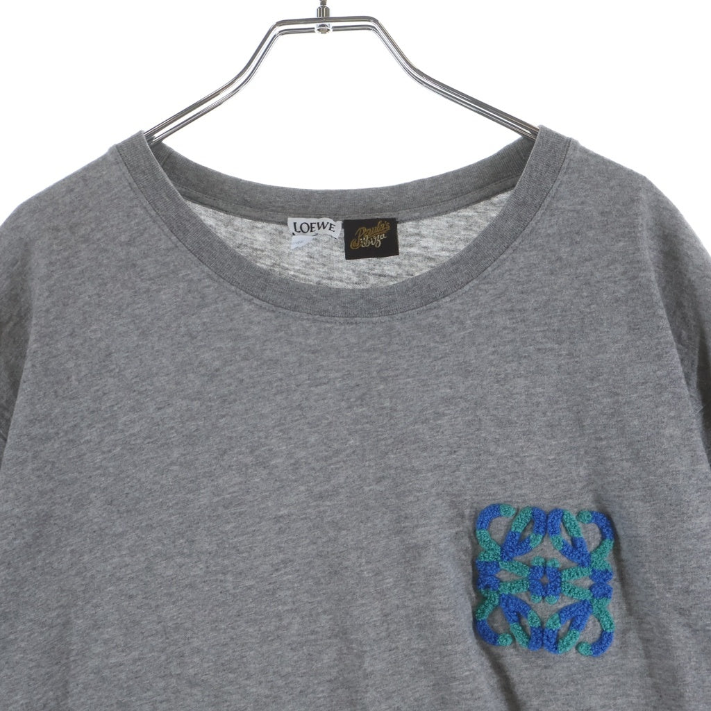 LOEWE(ロエベ) 24SS PAULA'S IBIZA パウラズ イビザ パイル アナグラムロゴ刺繍 クルーネック 半袖Tシャツ カットソー グレー H616Y22X67
