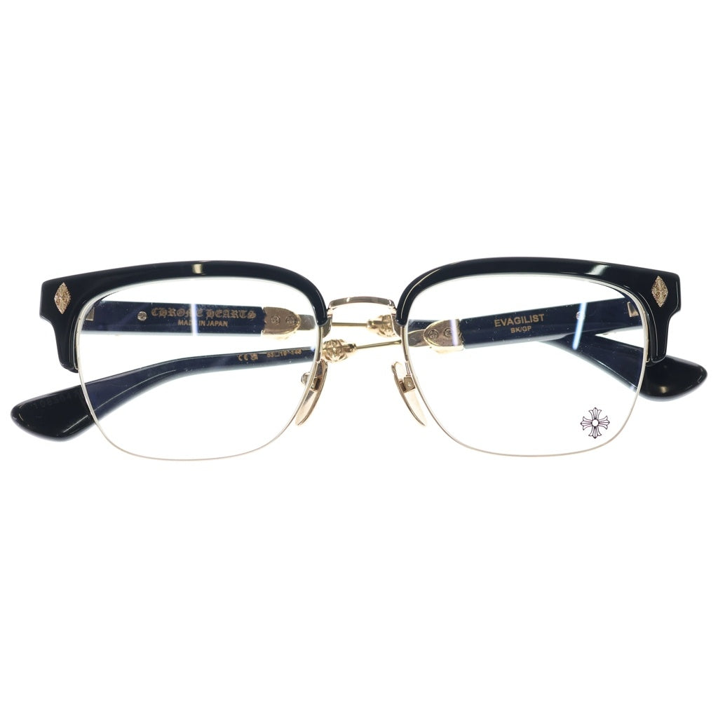 CHROME HEARTS(クロムハーツ) EVAGILIST ダガーテンプル装飾 ハーフリム 眼鏡 メガネ ブラック/ゴールド