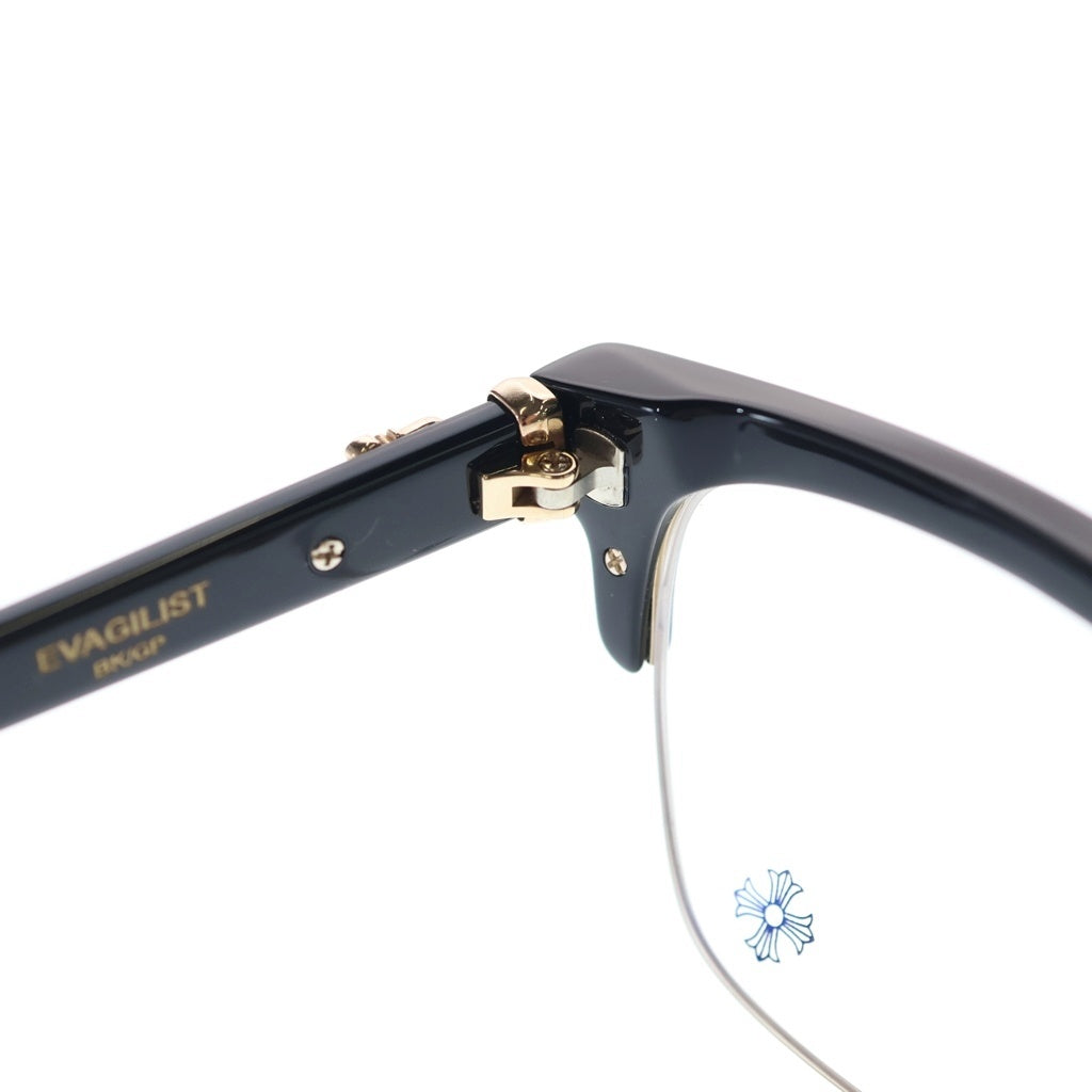 CHROME HEARTS クロムハーツ EVAGILIST ダガーテンプル装飾 ハーフリム 眼鏡 メガネ ブラック/ゴールド CHROME HEARTS(クロムハーツ) EVAGILIST ダガーテンプル装飾