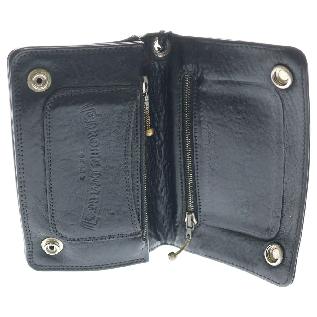 CHROME HEARTS(クロムハーツ) 2ZIP STRAP 2ジップストラップ ストラップ付クロスボールボタン レザーウォレット 財布 ブラック