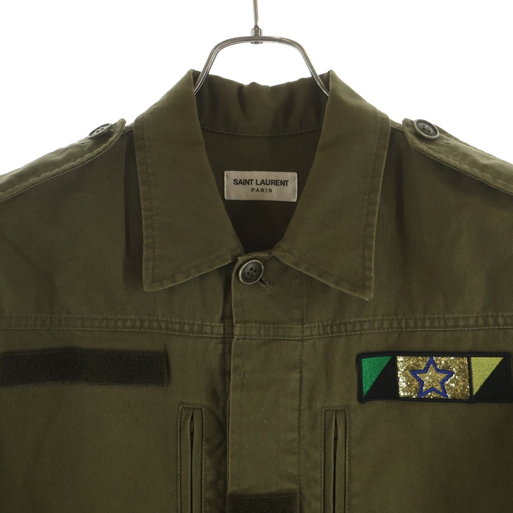 SAINT LAURENT PARIS(サンローランパリ) 16AW SHARK MILITARY SHORT COAT エディ期 バックシャークスパンコールミリタリージャケット カーキ 457956 Y153W