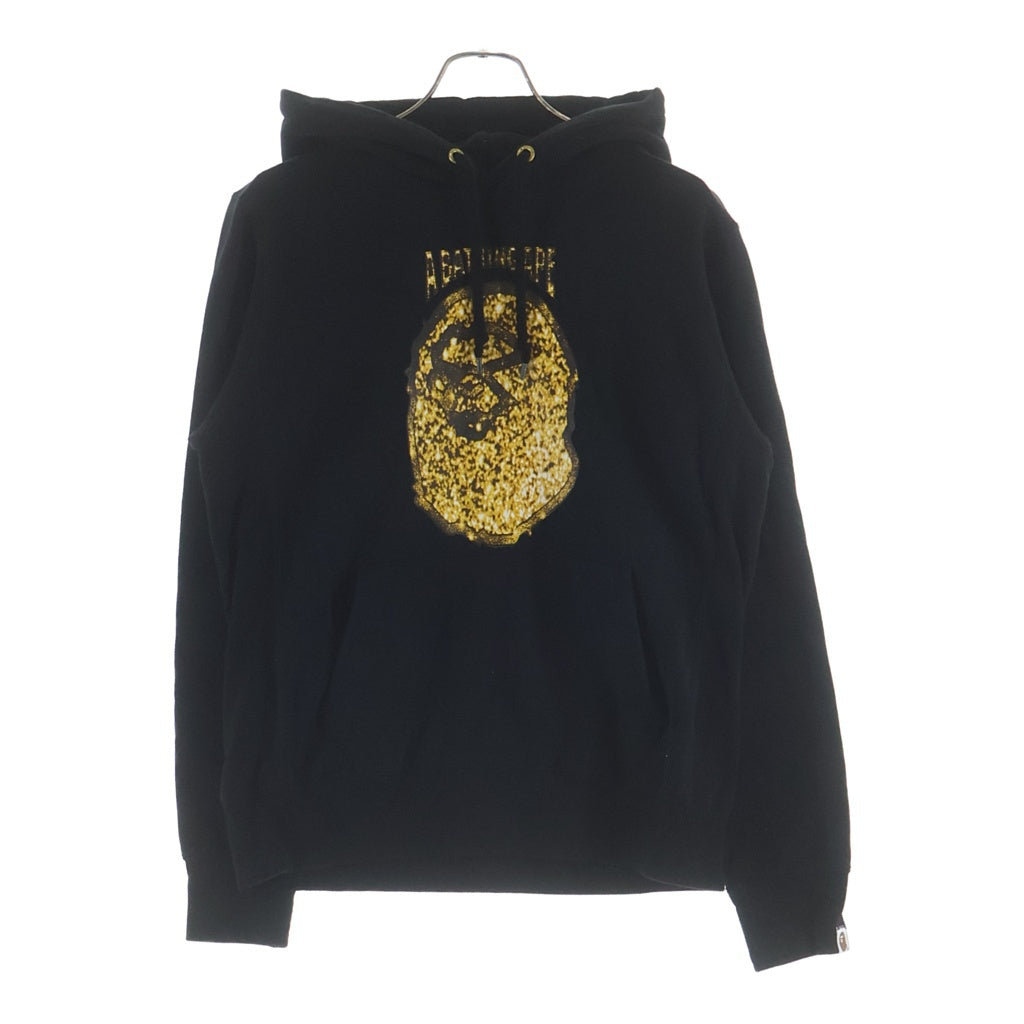A BATHING APE(アベイシングエイプ) Gold Mad Face Hoodie ゴールドマッドフェイスフーディー フロントプリント アームプリント プルオーバーパーカー ブラック/ゴールド 001PPG301009X