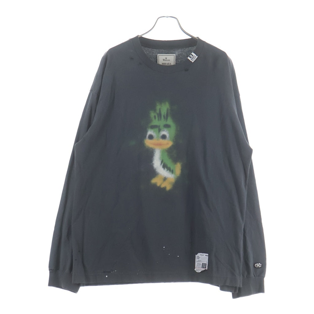 MAISON MIHARAYASUHIRO(メゾンミハラヤスヒロ) LEON Print Distressed LS T-shirt レオン プリントディストレスドロングスリーブTシャツ クルーネック長袖カットソー グレー J14LT761