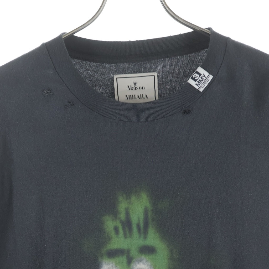 MAISON MIHARAYASUHIRO(メゾンミハラヤスヒロ) LEON Print Distressed LS T-shirt レオン プリントディストレスドロングスリーブTシャツ クルーネック長袖カットソー グレー J14LT761