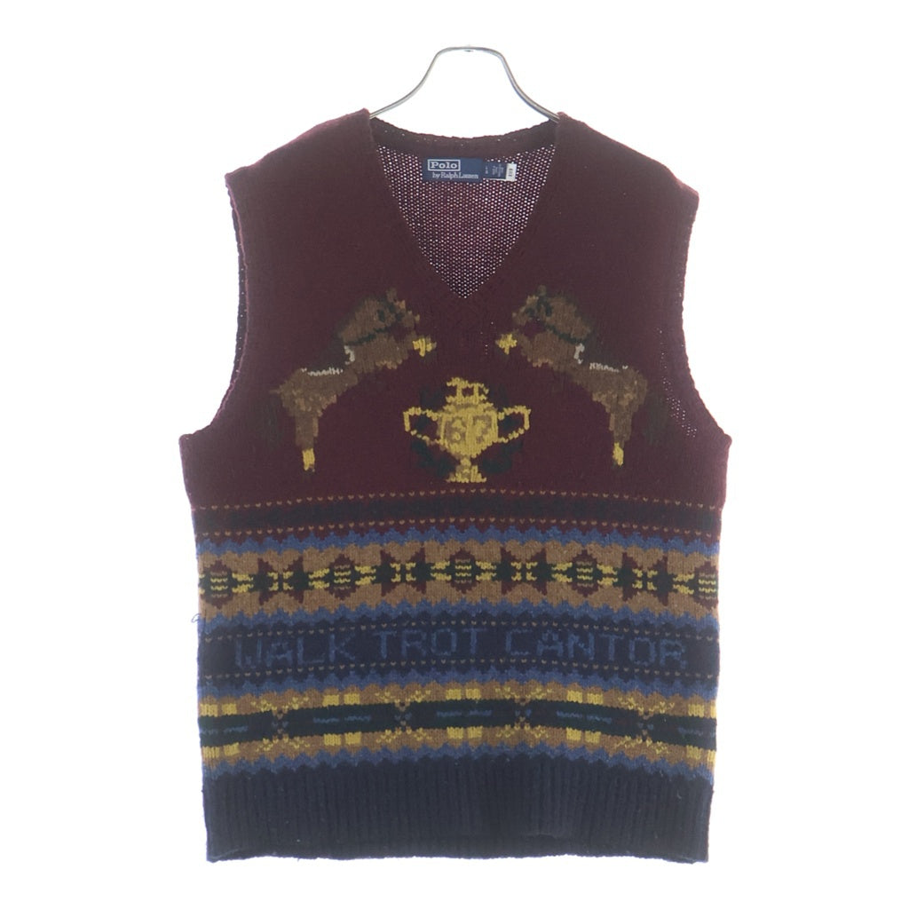POLO RALPH LAUREN(ポロラルフローレン) 馬柄 Vネック ニットベスト ボルドー