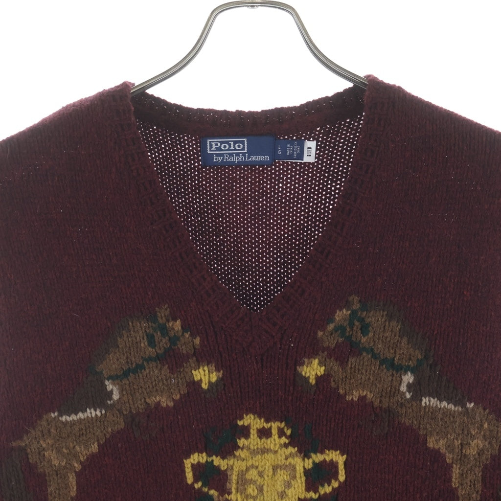 POLO RALPH LAUREN(ポロラルフローレン) 馬柄 Vネック ニットベスト ボルドー
