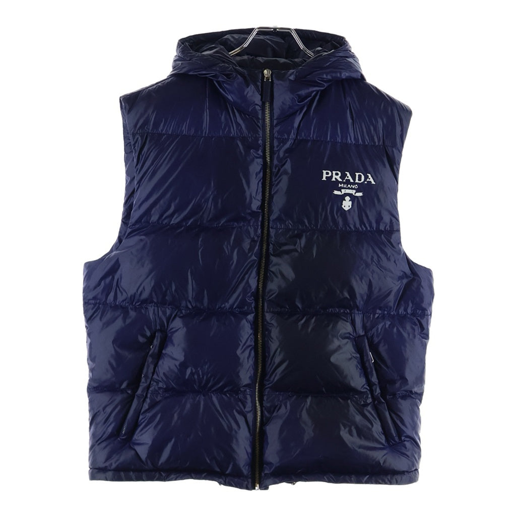 PRADA(プラダ) 胸ロゴプリント ジップアップ ダウンベスト ブルー SGC090 S222 11A9