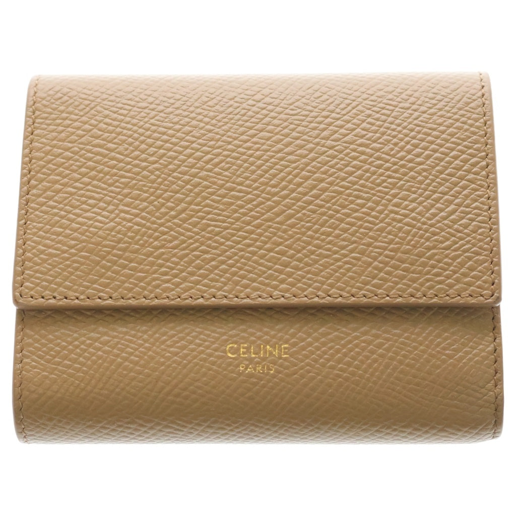 CELINE(セリーヌ) スモールトリフォールド 三つ折り財布 コンパクトウォレット コインケース ベージュ ブラウン レザー レディース