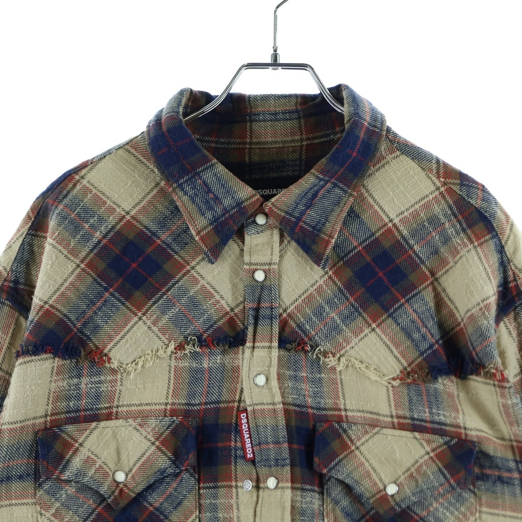 DSQUARED2(ディースクエアード) 25AW LONG-SLEEVED SHIRTS カットオフ 長袖チェックシャツ スナップボタン マルチカラー S71DM0797 D35351
